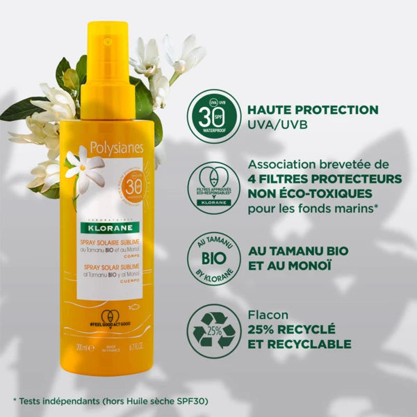 Klorane Sublimating Sun Spray SPF 30 With Organic Tamanu & Monoi Body
