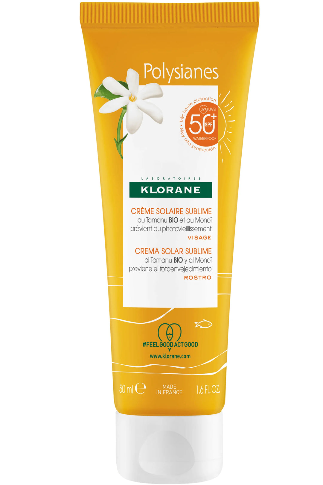 Klorane Sublimating Sun Cream SPF 50+ With Organic Tamanu & Monoi Face